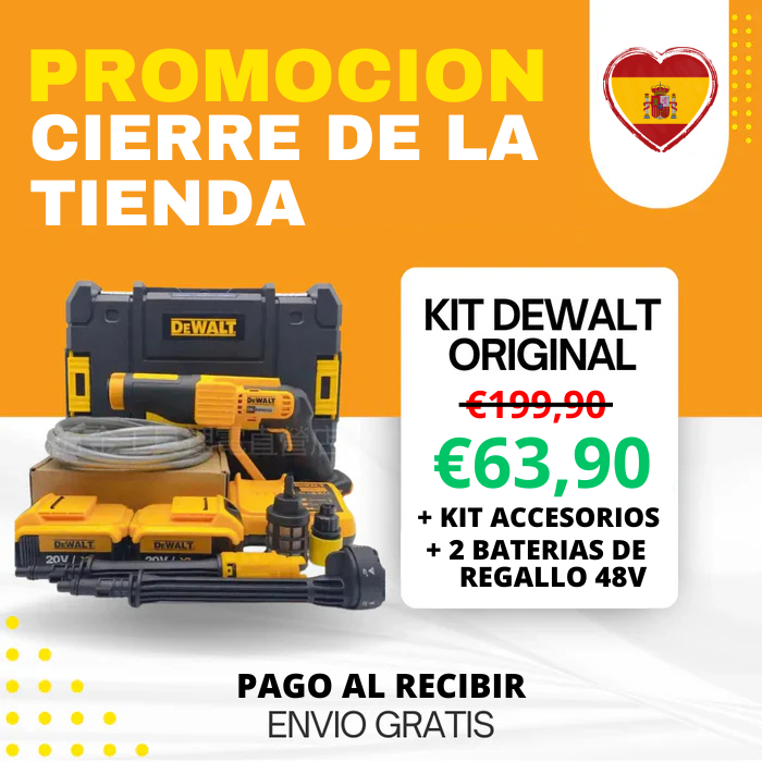 KIT DEWALT ORIGINAL: HIDROLAVADORA PORTATIL + KIT ACCESORIOS + 2 BATERIAS DE REGALLO 48V - ENVIO GRÁTIS 24HR MRW